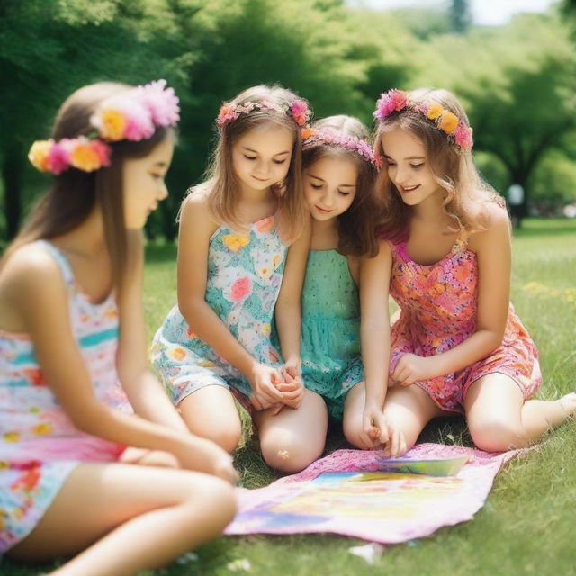 A group of girls enjoying a sunny day in the park, playing games and having fun