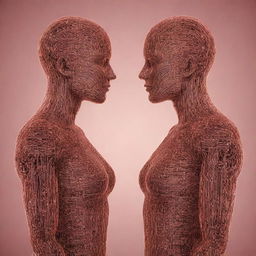 A digitally illustrated image of a couple made from circuit lines, symbolizing love in the age of AI.