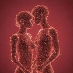 A digitally illustrated image of a couple made from circuit lines, symbolizing love in the age of AI.