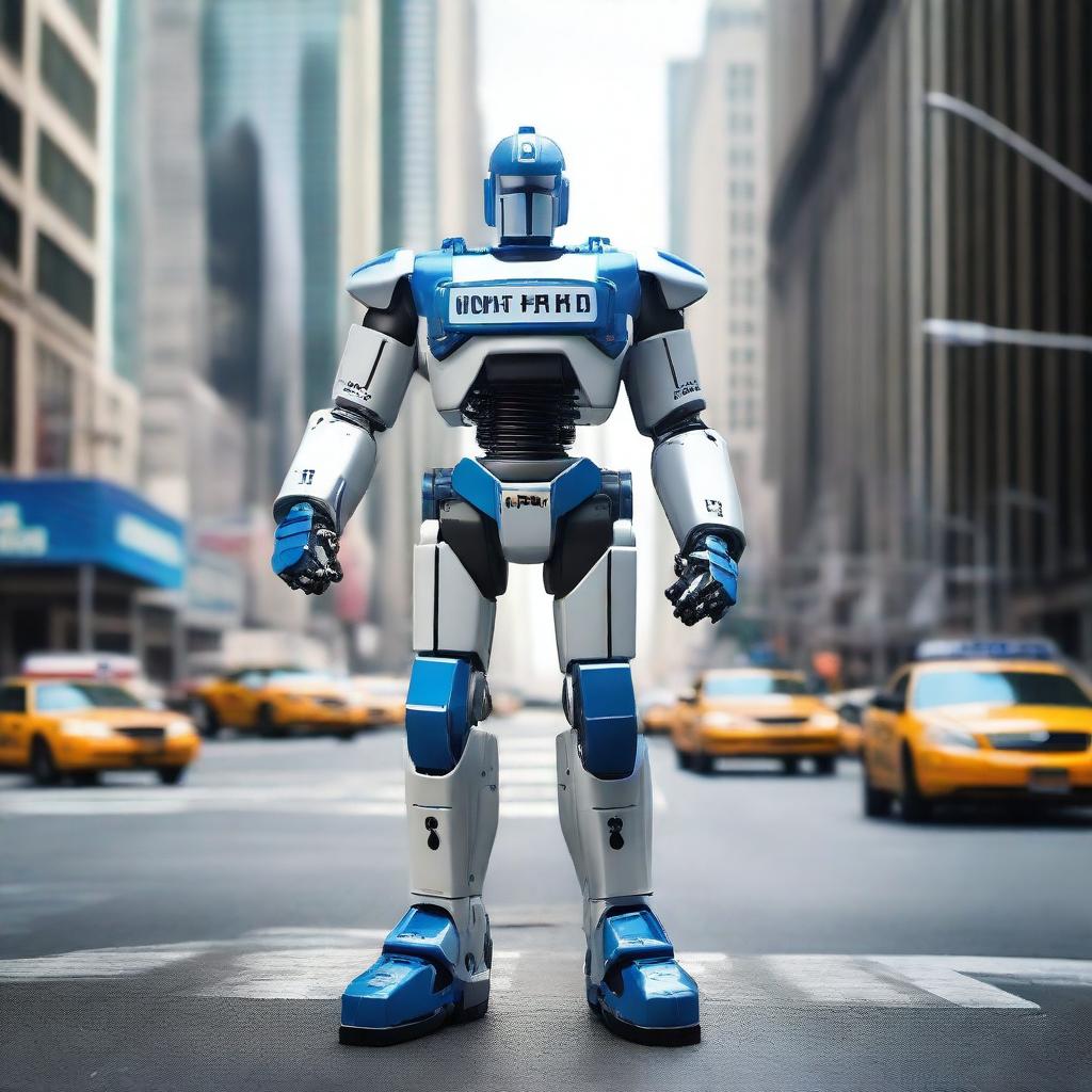 A robot designed to resemble a captain from the NYPD, standing in a commanding pose