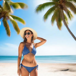 An adult girl enjoying a sunny day at the beach