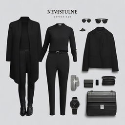 A stylish black outfit featuring modern and sleek design elements