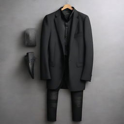 A stylish black outfit featuring modern and sleek design elements