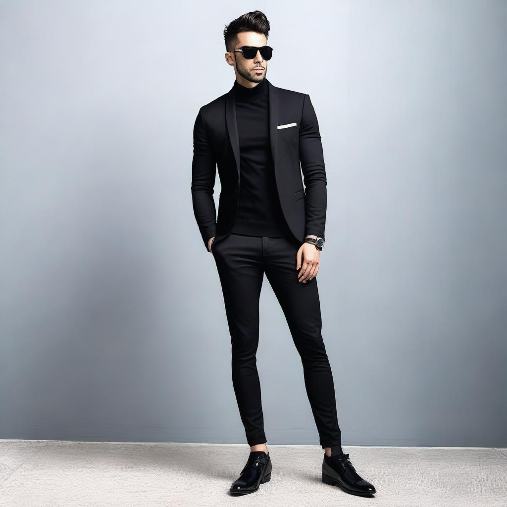 A stylish black outfit featuring modern and sleek design elements