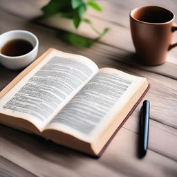 A serene image of an open Bible with highlighted verses, surrounded by a peaceful and calming environment