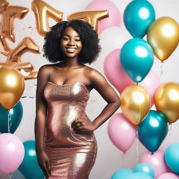 A beautiful Black girl wearing a stylish and elegant birthday dress