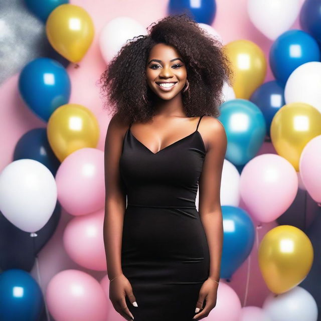 A beautiful Black girl wearing a stylish and elegant birthday dress