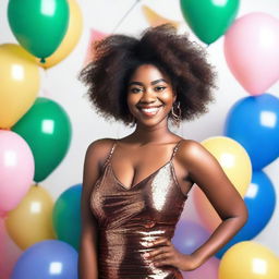 A beautiful Black girl wearing a stylish and elegant birthday dress