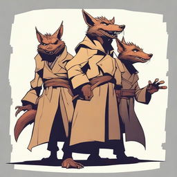 Three kobolds standing on top of each other inside a trenchcoat, trying to appear as a single tall figure