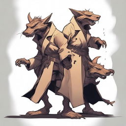 Three kobolds stacked on top of each other inside a trenchcoat, trying to look like a single tall figure