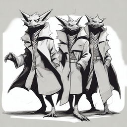 Three kobolds stacked on top of each other inside a trenchcoat, trying to look like a single tall figure