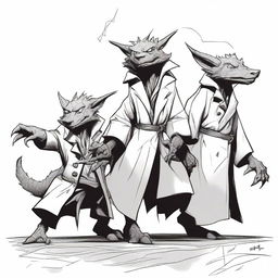 Three kobolds stacked on top of each other inside a trenchcoat, trying to look like a single tall figure