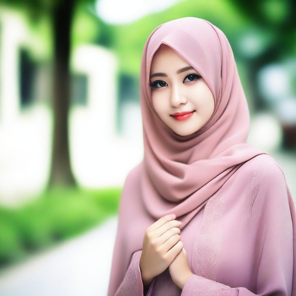 A beautiful Asian girl wearing a hijab, depicted in a tasteful and elegant manner