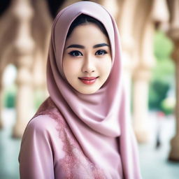 A beautiful Asian girl wearing a hijab, depicted in a tasteful and elegant manner