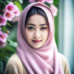 A beautiful Asian girl wearing a hijab, depicted in a tasteful and elegant manner