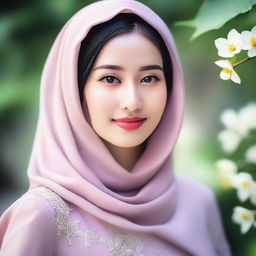 A beautiful Asian girl wearing a hijab, depicted in a tasteful and elegant manner