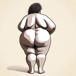 A detailed illustration featuring a person with exaggerated body proportions, specifically with a large posterior