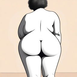 A detailed illustration featuring a person with exaggerated body proportions, specifically with a large posterior