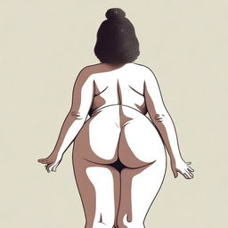 A detailed illustration featuring a person with exaggerated body proportions, specifically with a large posterior