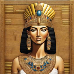 A detailed and elegant portrait of Cleopatra, the last active ruler of the Ptolemaic Kingdom of Egypt