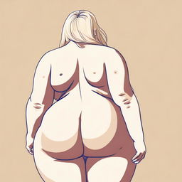 A detailed illustration featuring a blonde person with exaggerated body proportions, specifically with a large posterior