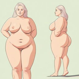 A detailed illustration featuring a blonde person with exaggerated body proportions, specifically with a large posterior