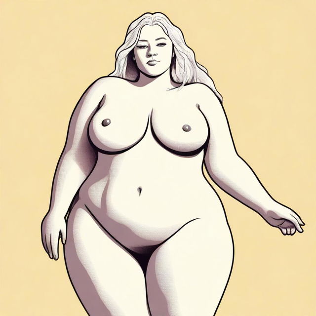 A detailed illustration featuring a blonde person with exaggerated body proportions, specifically with a large posterior