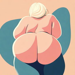 A point of view illustration featuring a blonde person with exaggerated body proportions, specifically with a large posterior