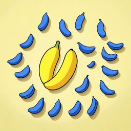 Create an image of an empty banana peel, populated with blue lemmings