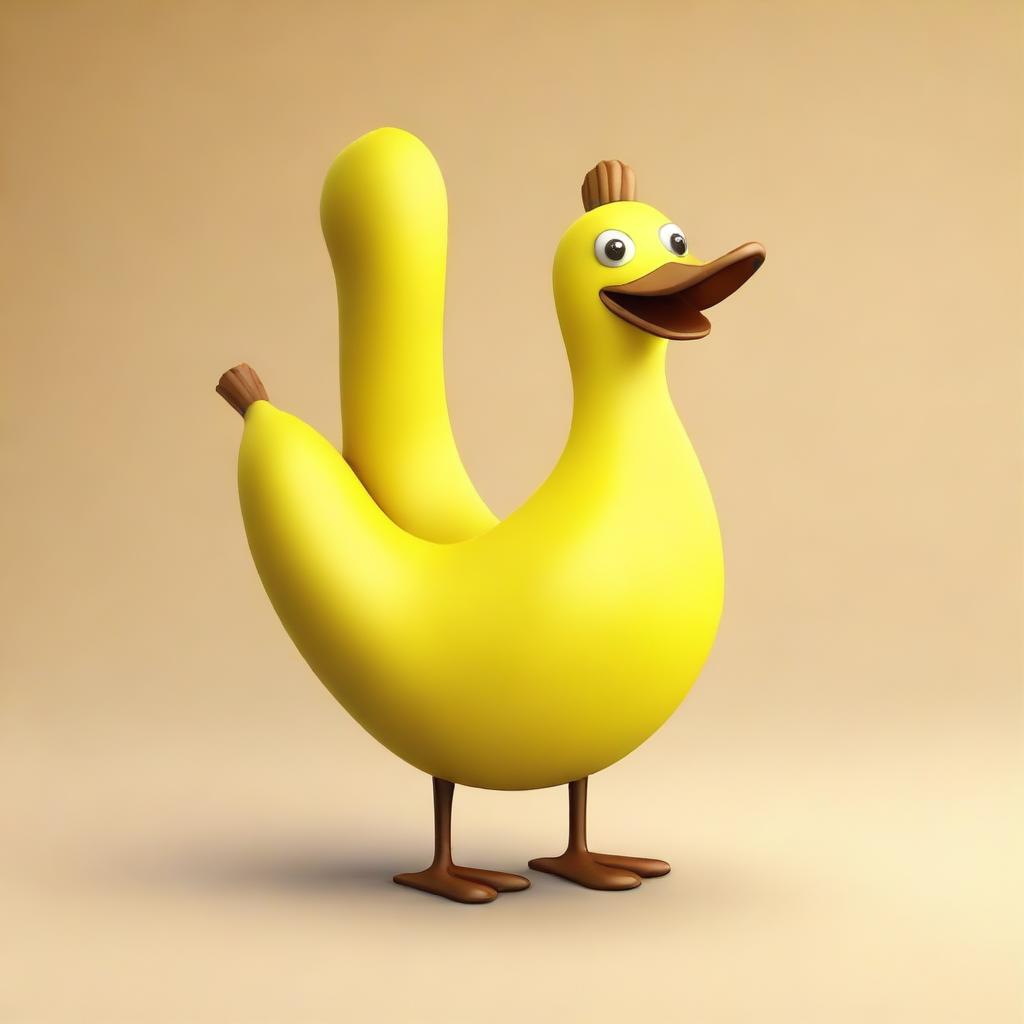 Create an image of a banana goose, a whimsical creature that combines the body of a banana with the head, neck, and feet of a goose