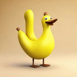 Create an image of a banana goose, a whimsical creature that combines the body of a banana with the head, neck, and feet of a goose