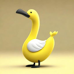 Create an image of a banana goose, a whimsical creature that combines the body of a banana with the head, neck, and feet of a goose