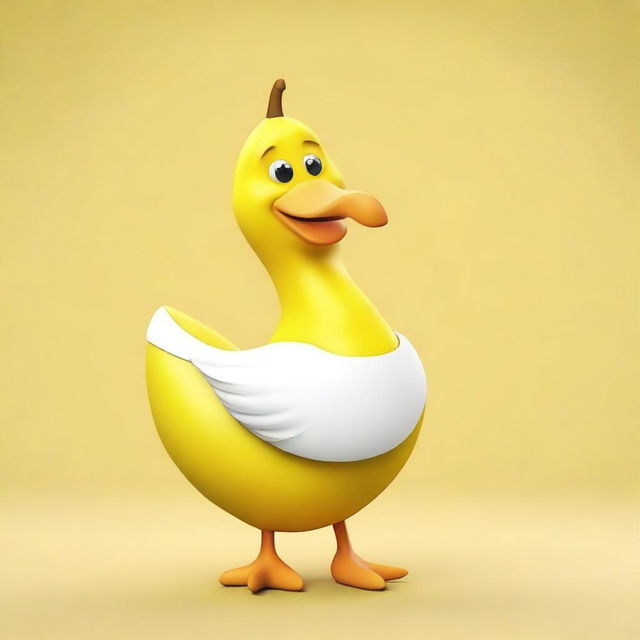 Create an image of a banana goose, a whimsical creature that combines the body of a banana with the head, neck, and feet of a goose