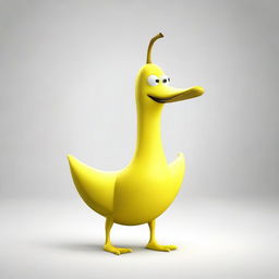 Create an image of a banana goose, a whimsical creature that combines the body of a banana with the head, neck, and feet of a goose