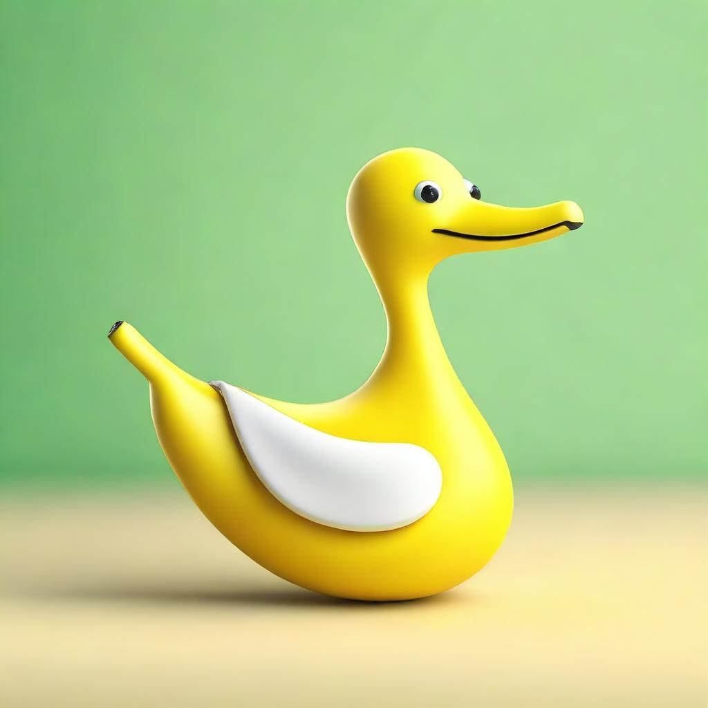 Create an image of a banana goose, a whimsical creature that combines the body of a banana with the head, neck, and feet of a goose