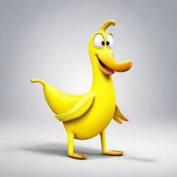 Create an image of a banana goose, a whimsical creature that combines the body of a banana with the head, neck, and feet of a goose