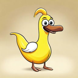 Create an image of a banana goose, a whimsical creature that combines the body of a banana with the head, neck, and feet of a goose