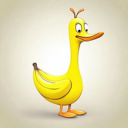 Create an image of a banana goose, a whimsical creature that combines the body of a banana with the head, neck, and feet of a goose