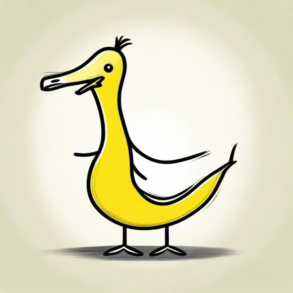 Create a sketch of a banana goose, a whimsical creature that combines the body of a banana with the head, neck, and feet of a goose