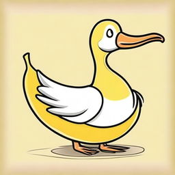 Create a sketch of a banana goose, a whimsical creature that combines the body of a banana with the head, neck, and feet of a goose