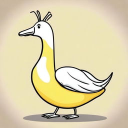 Create a sketch of a banana goose, a whimsical creature that combines the body of a banana with the head, neck, and feet of a goose