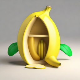 Create an image of a house inside a section of a banana