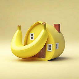 Create an image of a house inside a section of a banana