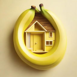 Create an image of a house inside a section of a banana