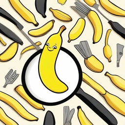 Create an image featuring a banana in a 'knives out' theme