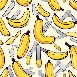 Create an image featuring a banana in a 'knives out' theme