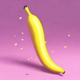 Create an isometric image of a banana with a three-dimensional perspective, maintaining its yellow peel and curved shape