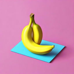 Create an isometric image of a banana with a three-dimensional perspective, maintaining its yellow peel and curved shape