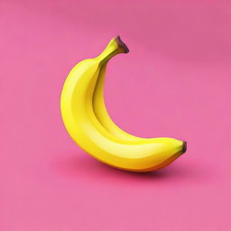 Create an isometric image of a banana with a three-dimensional perspective, maintaining its yellow peel and curved shape