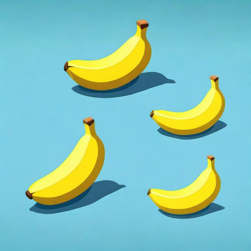 Create an isometric image of a banana with a three-dimensional perspective, maintaining its yellow peel and curved shape